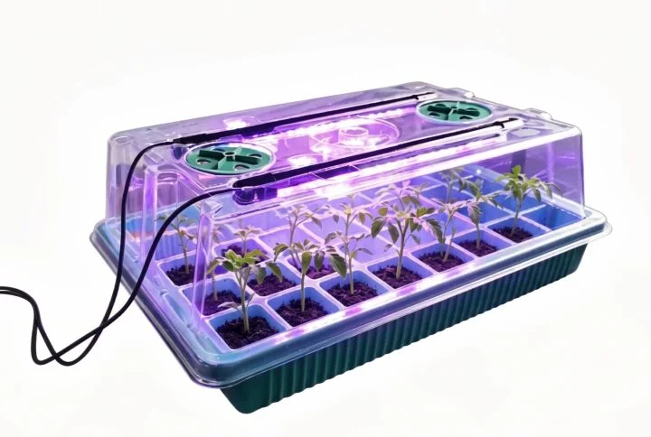 Minikasvuhoone LED taimelambi ja ventilatsiooniavadega seemikute kasvatamiseks